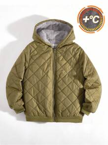 SHEIN Tween Boy Comfortable And Warm Casual Military Green Fleece Fashionable Jacket, Suitable For Outer Wear, Back To School Season;Boys Winter Clothes;Boys Fall Clothes;