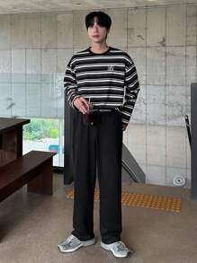 DAZY Men's Striped Letter Embroidered Top & T-Shirt Set, Autumn - Multicolor - View 6