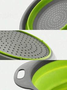 SHEIN 1/2pcs Collapsible Silicone Colander Set, Space-Saving Strainer With Handle, Folding Drain Basket For Fruits, Vegetables, Pasta – Green Kitchen Tool For Easy Storage,Kitchen Strainer Set With Fine Mesh, Essential Kitchen Tools & Kitchen Accessories, A Must-Have Kitchen Tools Gift For Home Chefs, Space-Saving Storage For Kitchen Organizers,Christmas Kitchen Gifts Idea - Green - View 3