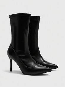 CUCCOO BIZCHIC Sexy Women's Boots, Black Pointed Toe High Heel Boots, Fashion & Warm Fluffy Boots - Black - View 6