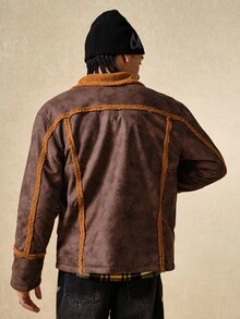 ROMWE MEN Casual 男士复古拉链领休闲夹克，秋季 - 棕色 - 查看 7