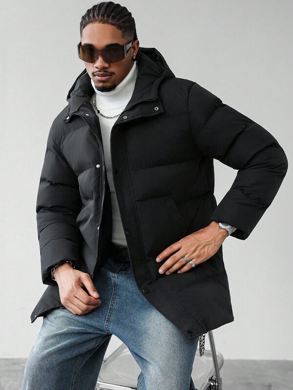 Manfinity Roughcore Herren einfarbige Langarm Reißverschluss Lässig Kapuzenjacke, Herren Wintermantel, Herren Kapuzen Daunenjacke, Herren Daunenjacke, Herbst