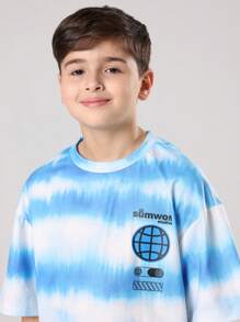 SUMWON Studios Los Angeles T-Shirt California Streetwear Tie Dye Pattern Summer Holiday Casual Tee Youth Urban Fashion Globe Logo Design - Blue - View 5