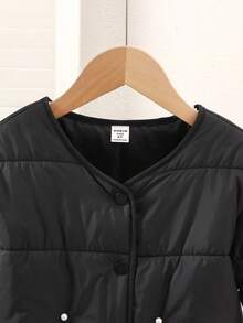 Black Scarf Style Loose Padded Coat, Korean Fashion Winter - Black - View 9