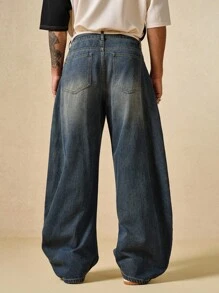 ROMWE MEN Street Life Quần jean ống rộng cài nút đa năng thời trang thường ngày dành cho nam - Đồng - Xem 3