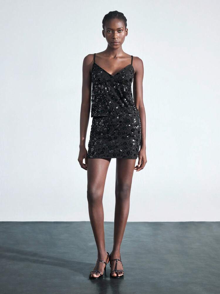 SHEIN Maija Women's Floral Sequin Elegant Camisole,Little Black Dress,Fall Women Clothes