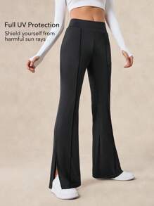 OutZeal Women Cool Touch Silky Soft UV Protection Slit Flared Pants Daily Casual Vacation - Black - View 3