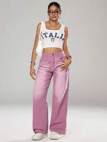 Jeanoix 休闲水洗宽松直筒牛仔裤 - 紅色 - 查看 3