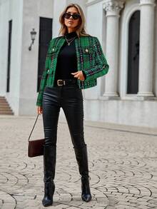 SHEIN Clasi 秋冬休闲时尚街头通勤百搭长袖女士大衣 - 綠色 - 查看 5