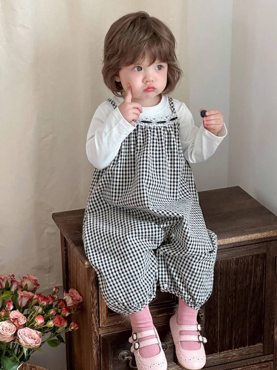 DAZY Baby Girl Casual Cute Fresh Plaid Jumpsuit Fall, Winter