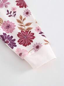 Cozy Pixies 女婴花卉印花针织柔软圆领长袖上衣和松紧腰打底裤两件套睡衣套装