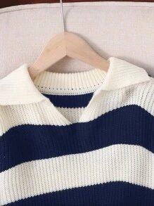 SHEIN Tween Girl 休闲罗纹圆领套头毛衣，学院风，秋冬 - 彩色 - 查看 3