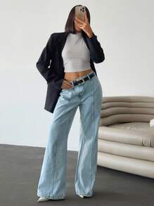 EURMUSE Women's Front Button Pocket Simple Design Casual Jeans, Everyday Wear - Medium Wash - View 4