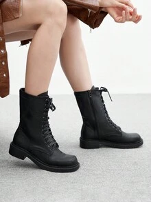 CUCCOO BIZCHIC 女士系带中筒靴，通勤风格 - 黑色 - 查看 4