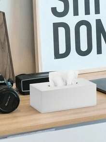 SHEIN White Grid Rectangular Large Tissue Box With Black Background PU Leather Napkin Extraction