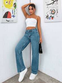 EURMUSE Petite Low Waist Snow Wash Straight Jean - Light Wash - View 6