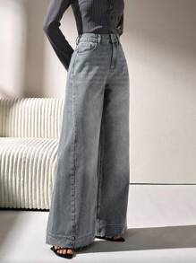 CLARA VERO 高腰阔腿裤 JAN 休闲风格 - 中等水洗藍 - 查看 6