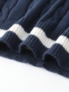 Manfinity Hypemode Áo len dệt kim viền tương phản thường ngày cho nam, Áo len dệt kim cáp màu xanh navy cho nam mùa thu/đông, Áo len cổ chữ V cho nam, Áo len dệt kim cáp chui đầu cho nam, Áo len màu xanh navy cho nam, Áo len cricket cho nam, Áo len dệt kim cáp cổ chữ V cho nam, Áo chui đầu cho nam, Áo len chui đầu cổ chữ V màu xanh navy - Màu xanh hải quân - Xem 6