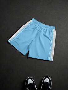 PAVTROS Manfinity Streetrush Men's Summer Casual Colorblock Letter Print Shorts - Baby Blue - View 2