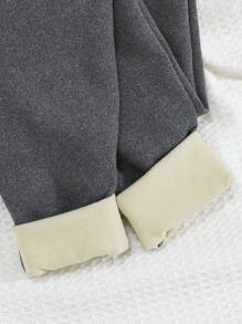 SHEIN Tween Girls Two Pieces Tight-Fitting Fleece Thermal Leggings With Waist Patch Decoration Chic Outfits For Autumn/Winter