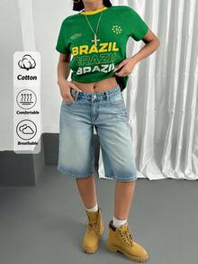 EURMUSE Summer Casual Washed Low Waist Denim Shorts - Light Wash - View 1