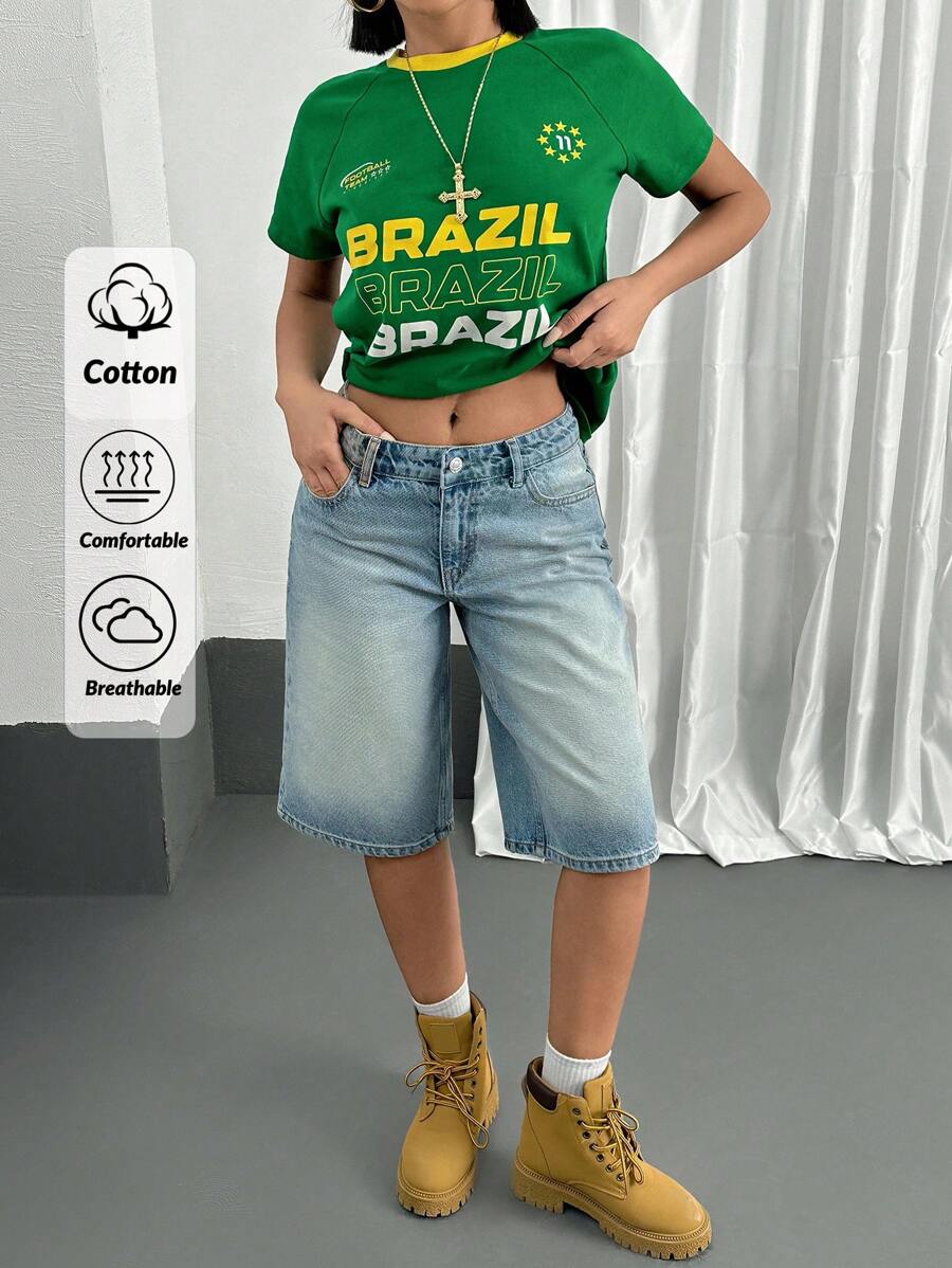 EURMUSE Summer Casual Washed Low Waist Denim Shorts - Light Wash - View 1