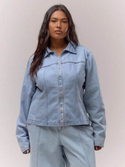 MUSERA Plus Super Bleached Fitted Long Sleeve Denim Shirt Top Only Cute Elegant Classy Holiday Coolgirl Casual Lounge Denim Shirt For Women