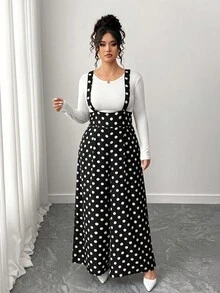 Elenzga 大码黑白背带裤，适合春、夏、秋季 - 黑與白 - 查看 3