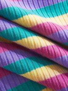 SHEIN X Care Bears 女式休闲可爱条纹熊印花长袖修身T恤