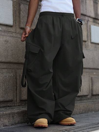 PAVTROS Manfinity Streetrush Men's Fashionable Versatile Solid Color Cargo Pants, For Fall