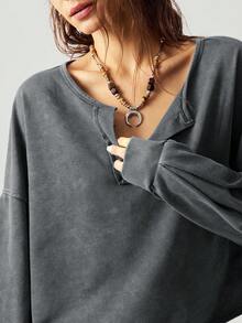 Bohemela 女士休闲纯色V领长袖宽松套头卫衣，秋冬季款