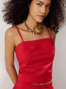 Maija Women's Solid Color Camisole Tank Top, Fashionable For Summer - Red - View 5