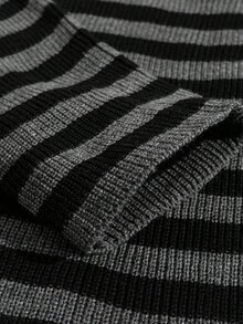 EURMUSE Men Striped Rib Knit Crew Neck High Quality Regular Sweater - Dark Grey - View 5