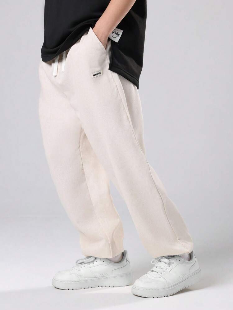 Linen Pull On Joggers With Elastic Ankles And Side Pockets