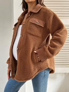 SHEIN Fall Clothes,Autumn Clothes,Maternity Autumn/Winter Clothes Maternity Casual Versatile Regular Jacket, Autumn/Winter - Brown - View 3