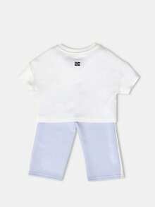 SUMWON Academy All Day Fun Baby Girls Summer Two Piece Set Crop Top With Knee Length Shorts Casual Daywear Outfit With Text Print - Multicolor - View 3