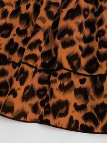 SHEIN Tall Fashionable Leopard Print Double Ruffle Hem Skirt For Tall Women, Spring/Summer - Brown - View 3