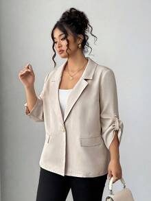 Elenzga 加大码纯色 3/4 袖优雅西装外套，适合春秋季节