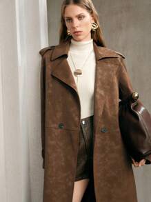 Arave Women's Washed PU Fabric, Trench Coat Style, Shoulder Straps, Sleeves And Large Lapel Design, Daily Commuting  Long Trench Coat  Fall Women Clothes Fall Clothes For Women - Multicolor - View 5