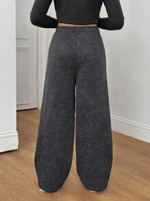 Sparklyn Tween Girls' Casual All-Match Versatile Street Pocket Loose Wide Leg Elastic Waist Washed Snow Fleece Sweatpants Fall Winter - Black - View 2