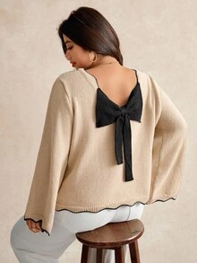 Elaquor Plus Size Women Casual Minimalist Urban Relaxed Modern Pullover Colorblock Sweater, Autumn/Winter Fall