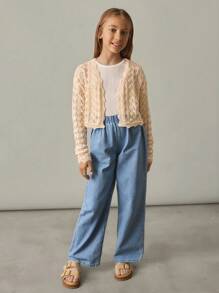 Tween Girl Casual Everyday Comfortable Knit Cardigan,In Fall/Winter - Apricot - View 3