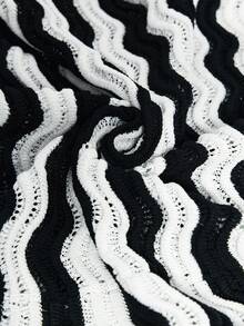 Maija 2025 Black & White Contrast Color Knitted Long Dress For Women Black And White Dress Women Knit Dress Women Polo Dress Mod Dress Autumn And Winter Women's Dress Featuring Artistic Stripes, Geometric Shapes, And A Unique Designer Style-An Ideal Choice For Halloween Parties. - Black and White - View 9