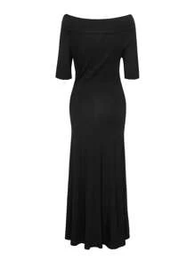 DAZY 女式露肩褶饰紧身中长连衣裙 - 黑色 - 查看 11