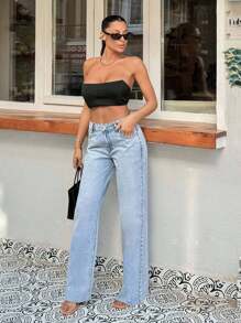 EURMUSE STRAIGHT FIT BOTTOM DETAIL LIGHT WASH JEAN - Light Wash - View 4