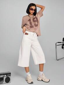 EURMUSE Quần Jeans Ống Rộng Dáng Rộng Có Túi Cho Nữ, Đa Năng - trắng - Xem 5