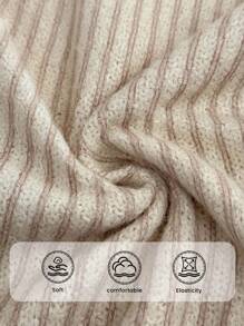Elaquor Plus Size Elegant French Style Casual Striped Print Lightweight Knit Pullover Sweater For Women Autumn Winter Clothes For Women Fall/Winter - Beige - View 7