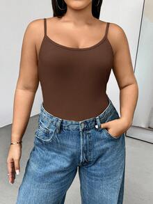 SHEIN Essnce 大码女装春夏时尚休闲舒适高弹力基础款日常百搭多色长款吊带背心3件装，外出上衣，夏季，度假，外出上衣，简约风格 - 彩色 - 查看 7