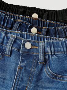 SHEIN 年轻女孩休闲磨边口袋水洗牛仔裤