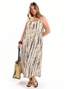 Solavibe Vestido casual de verano sin mangas con estampado de árbol para tallas grandes - Multicolor - Ver 6